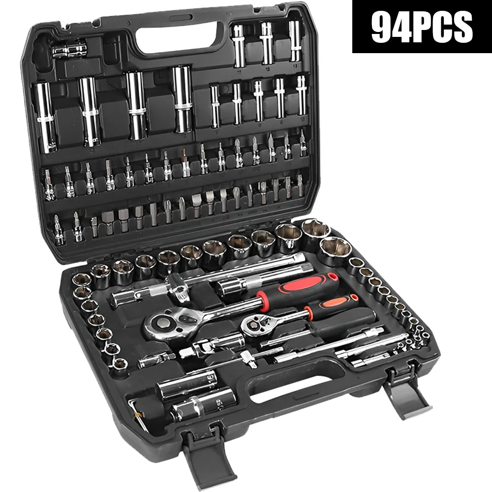 kf-S558d80df4d8b4e61b14fd05ed01a7165b 94pcs Ratchet Wrench Set Car Repair Tool 1/4 1/2 Ratchet Torque Wrench Combo Kit with Sockets Metric Bit Hand Tool - Image 1