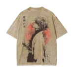 2026 Summer New Zenitsu Agatsuma Breath of Thunder Retro Washed Old T-shirt Demon Slayer 90s Street Style Short-sleeved Top