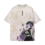 Demon Slayer Men's and Women's Washed T-Shirt Shinobu Kocho Summer Spring Anime Tee Retro Distressed High Quality Short Sleeve - Image 2