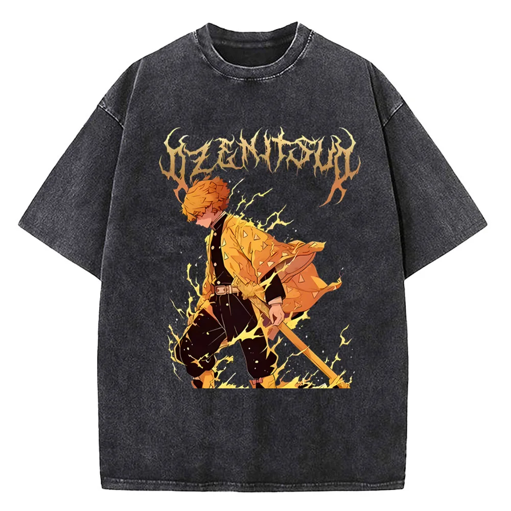 kf-Sdd14198895c740eb9df4c192b37885ecR Demon Slayer Washed T-shirt, Casual Anime Short Sleeve for Men & Women, Loose Breathable Summer Top with Classic Symbols - Image 1