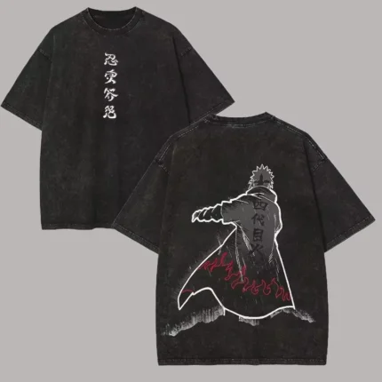 2026 new Oversized Naruto Minato Namikaze Washed Summer T-Shirt, Vintage Distressed Anime Graphic Streetwear for Men Women