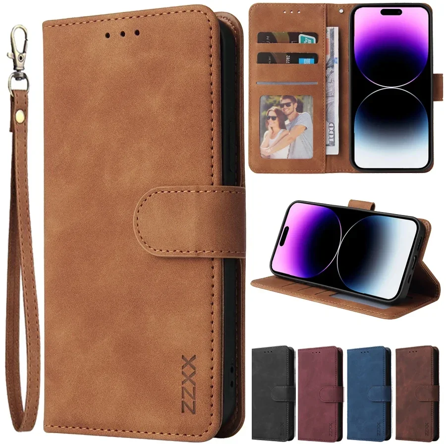 kf-Sf636279589be44ae8271203f1a857860M ZZXX Leather Wallet Phone Case For iPhone 16e 16 Pro Max 15 14 13 Mini 12 11 X XS XR SE2 8 7 6s Plus Flip Card Slot Holder Cover - Image 1