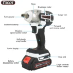 Brushless Electric Wrench, 1/2 Inch Impact Wrench Set,, with LED Work Light,for Home DIY/Electric Tools Home DIY/Electric Tools - Image 2
